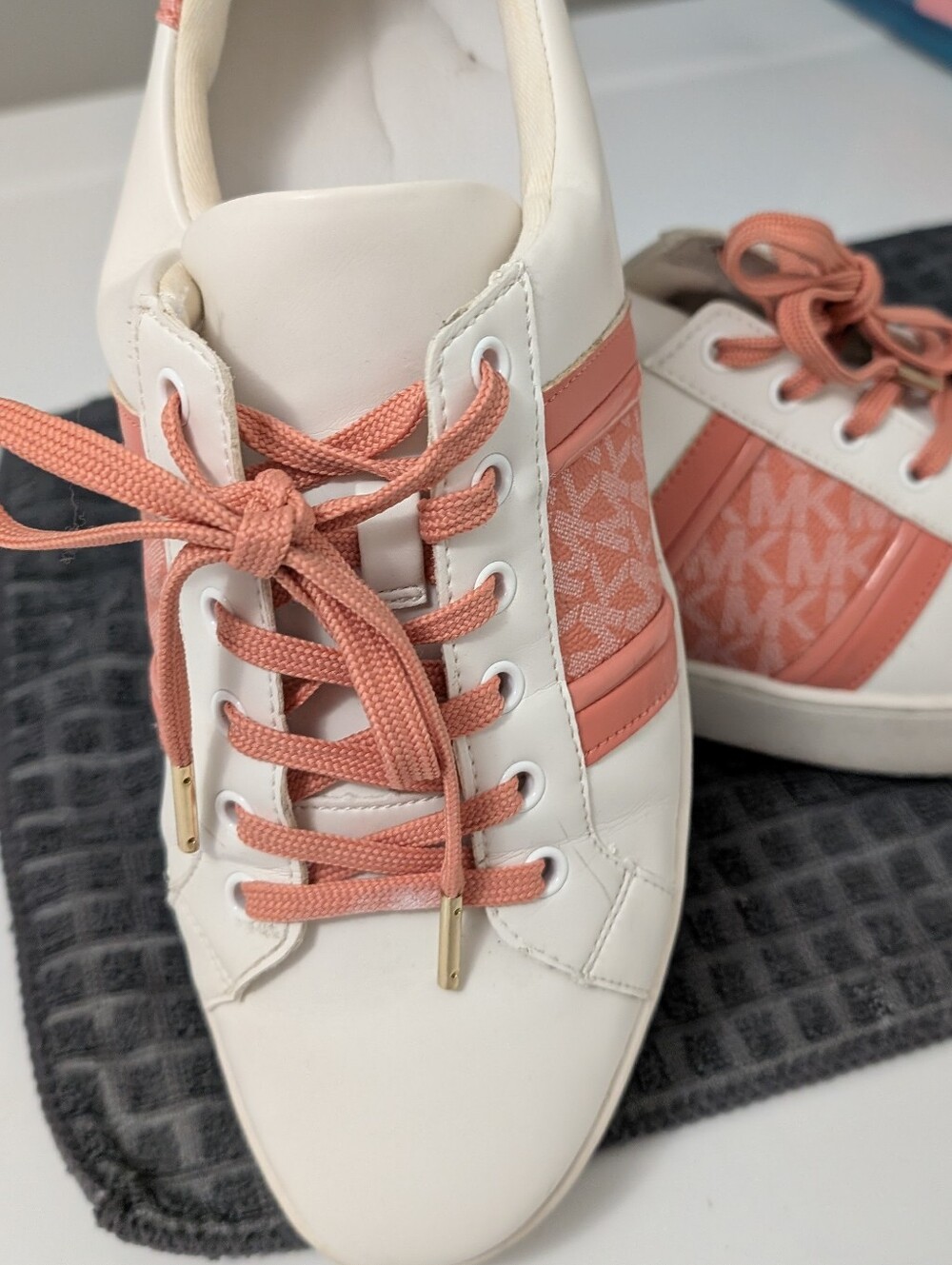Michael Kors White Sneakers with Coral-Peach Accents